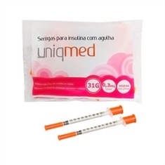 Seringa para Insulina Uniqmed 0,3mL (30UI) Agulha 6x0,25mm 31G - Pacote com 10 seringas